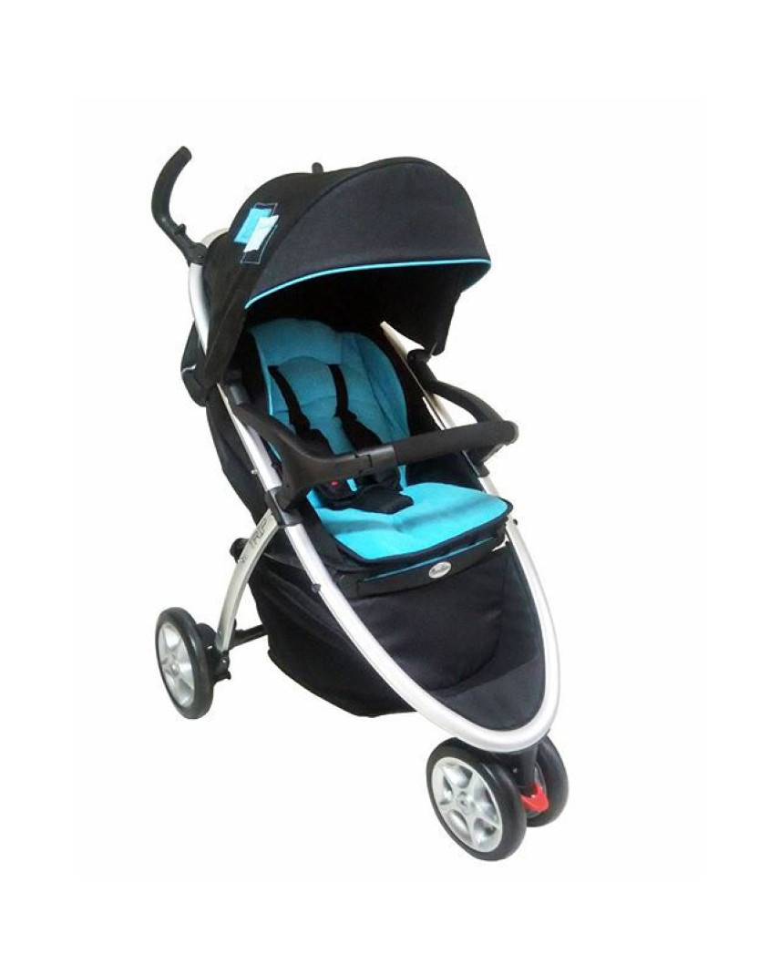 blue and black stroller