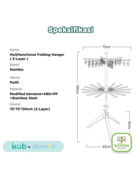 Kub X Mamiko Folding Umbrella Stand Gantungan Pakaian