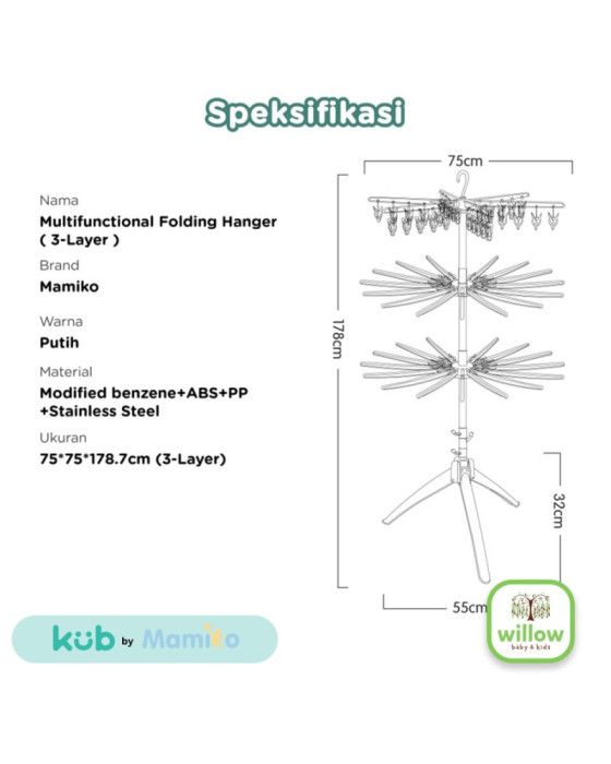 Kub X Mamiko Folding Umbrella Stand Gantungan Pakaian