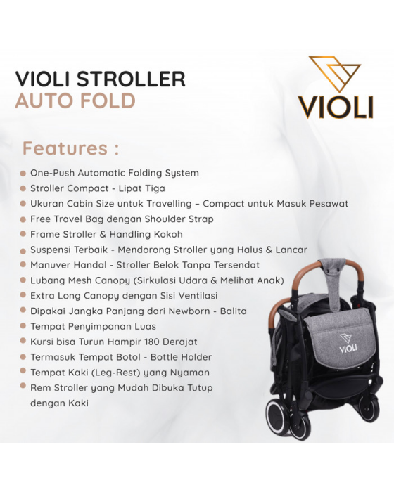 VIOLI AUTO FOLD STROLLER - GREY