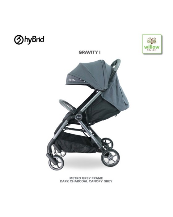 HYBRID GRAVITY I STROLLER METRO GREY FRAME DARK CHARCOAL CANOPY GREY