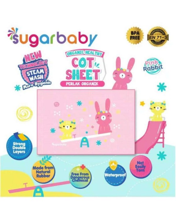 SUGAR BABY ORGANIC HEALTHY PREMIUM AIR FILLED RUBBER COT SHEET RABBIT - PINK