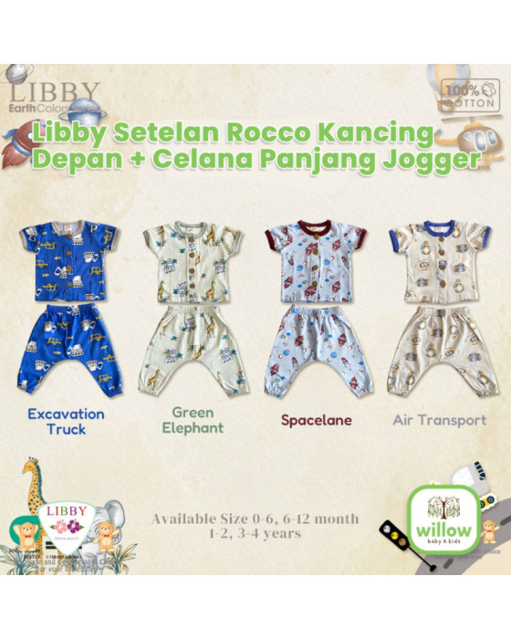 Libby Setelan Rocco Kancing Depan + Celana Panjang Jogger Baju Anak