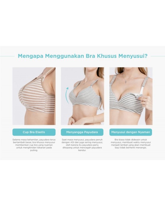 MOOIMOM B6887 MATERNITY & NURSING BRA WHITE STRIPE - GREY, 75C