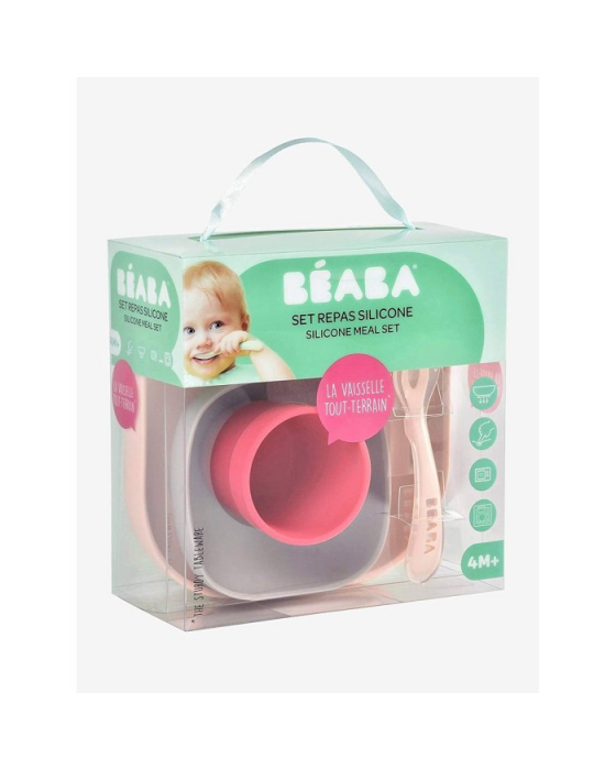 BEABA SILICONE MEAL SET PINK 4S SET PERALATAN MAKAN ANAK