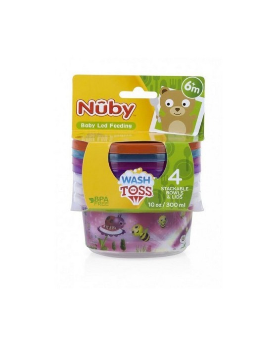 NUBY 119610 WT BOWLS WITH LIDS 4PK 300ML