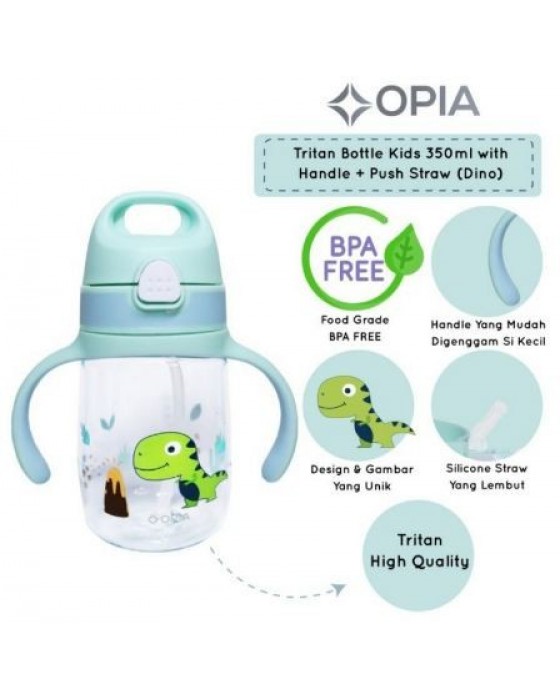 OPIA TRITAN BOTTLE BABY WITH HANDLE+PUSH STRAW 350ML - DINO