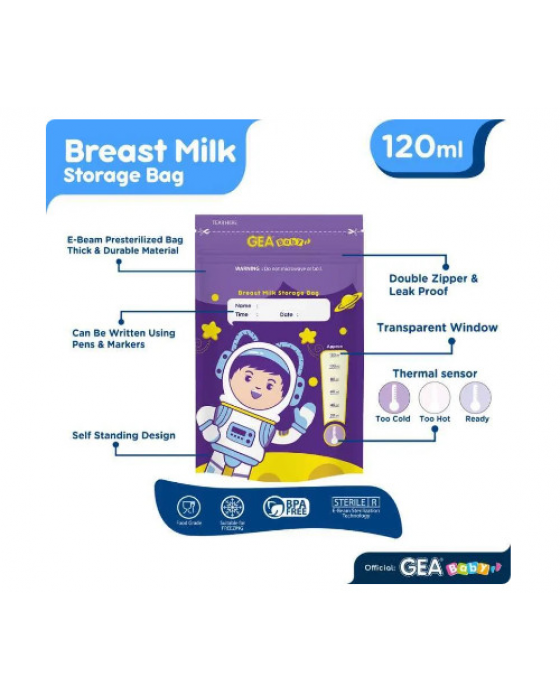 GEA BABY BREAST MILK STORAGE BAG 120ML - CHEF MAGENTA