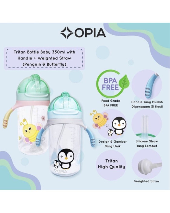 OPIA TRITAN BOTTLE BABY WITH HANDLE+WIGHTED STRAW 350ML - SEAL