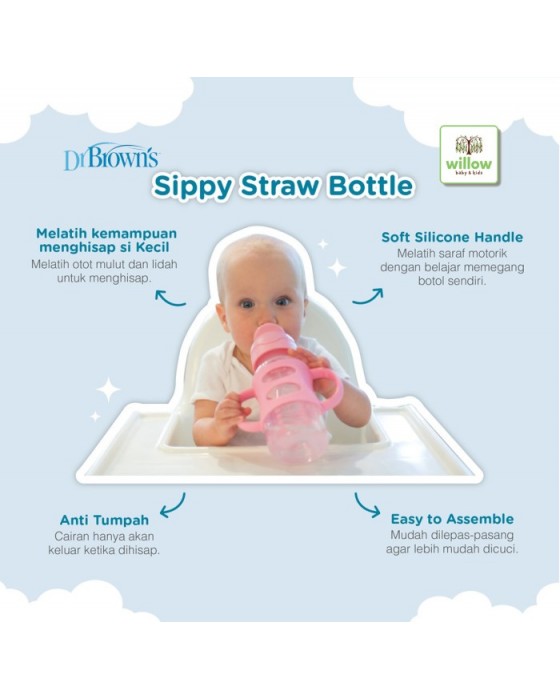 DR. BROWN BOTTLE SIPPY STRAW WITH SILICONE HANDLES 270ML - BOTOL SUSU