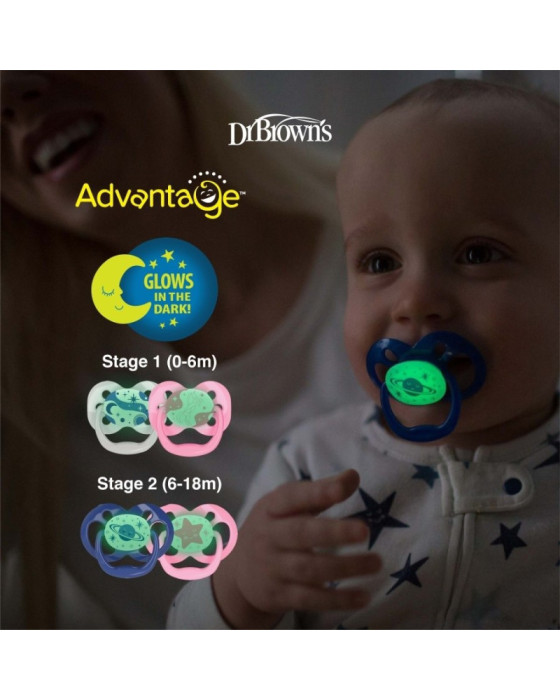 Dr. Brown's Advantage Pacifier Stage 2 Glow In the Dark Empeng Bayi