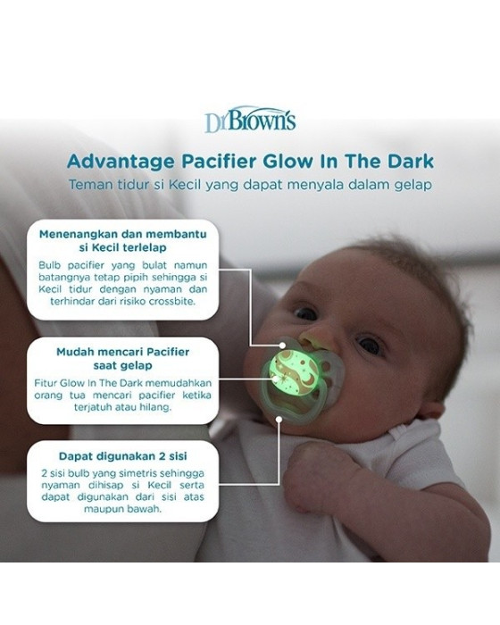 Dr. Brown's Advantage Pacifier Stage 2 Glow In the Dark Empeng Bayi