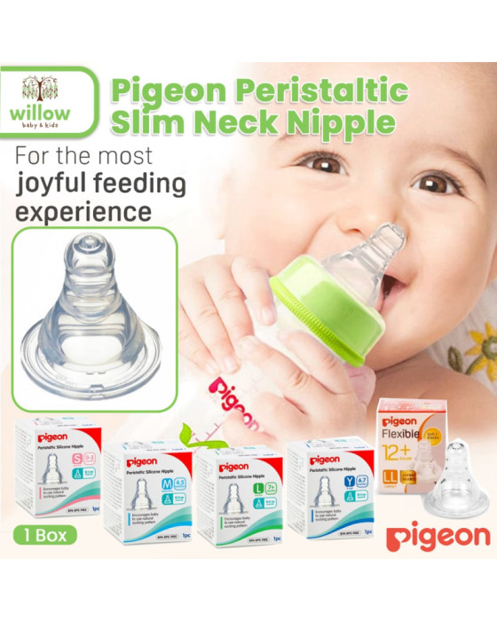 Pigeon Peristaltic Slim Neck Nipple Dot Bayi 1 Box Ukuran LL