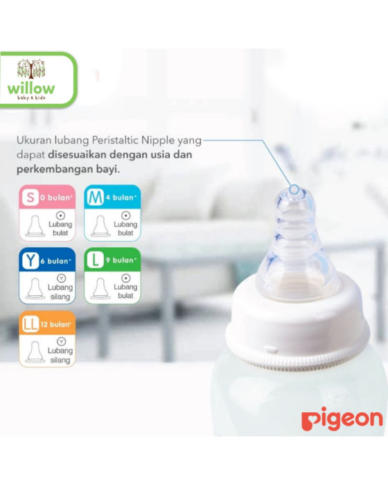 Pigeon Peristaltic Slim Neck Nipple Dot Bayi 1 Box Ukuran LL