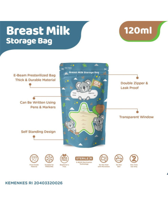 Gea Baby Breastmilk Storage Bag 120Ml Pouch Safari & Mammals