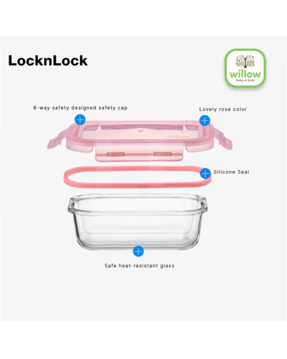 Lock N Lock Glass Container Rose Rectangular Cherry Red Tempat Penyimpanan Makanan