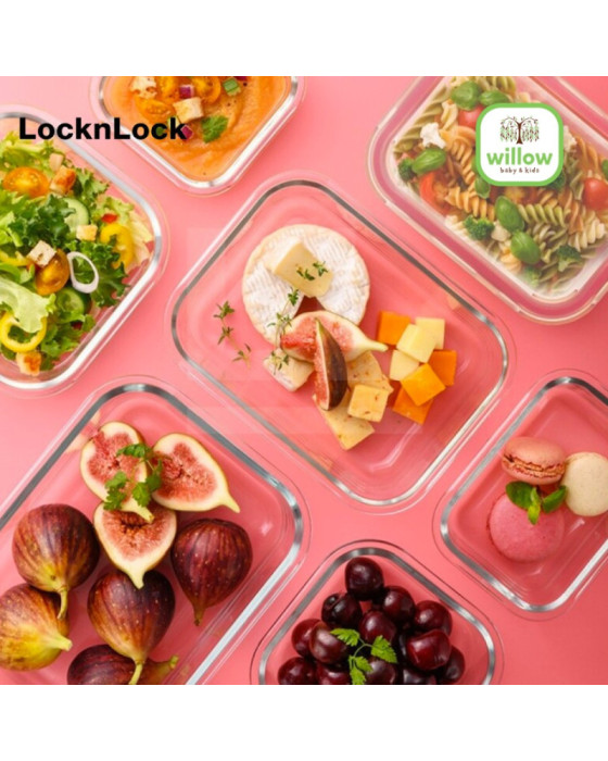 Lock N Lock Glass Container Rose Rectangular Cherry Red Tempat Penyimpanan Makanan