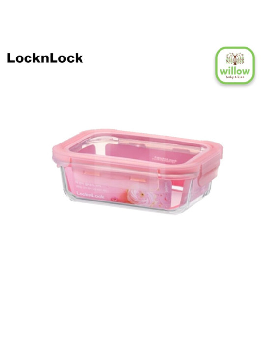 Lock N Lock Glass Container Rose Rectangular Cherry Red Tempat Penyimpanan Makanan