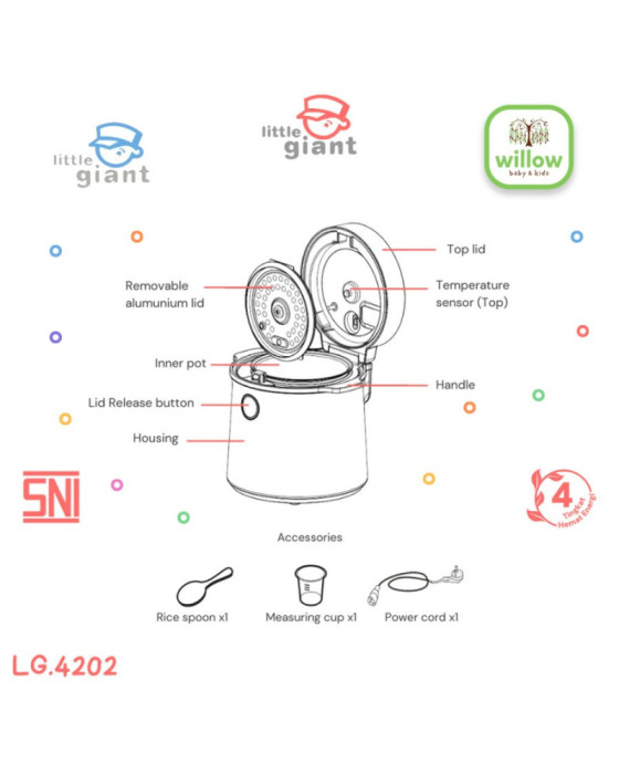 Little Giant Digital Baby Rice Cooker Food Processor 1.2L