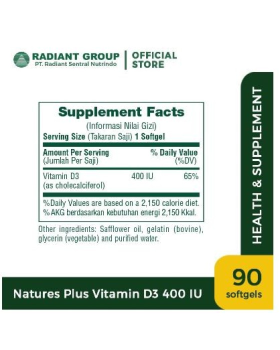 NATURES PLUS VITAMIN D3 400 IU 90S