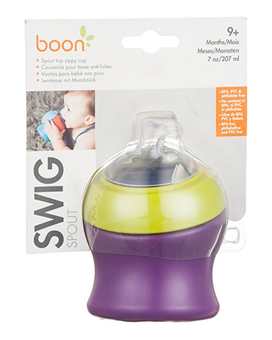 BOON 228 SWIG SHORT SPOUT TOP SIPPY CUP (PURPLE/GREEN)