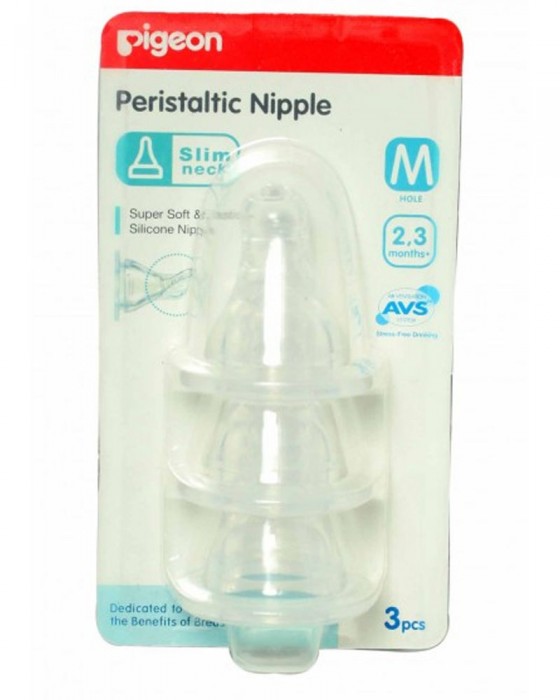 PIGEON PERISTALTIC NIPPLE SLIM NECK M 3PCS