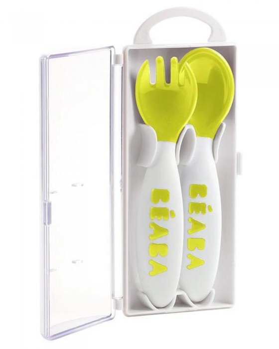 BEABA 913399 SET OF 2 2ND AGE TRAINING FORK+SPOON NEON