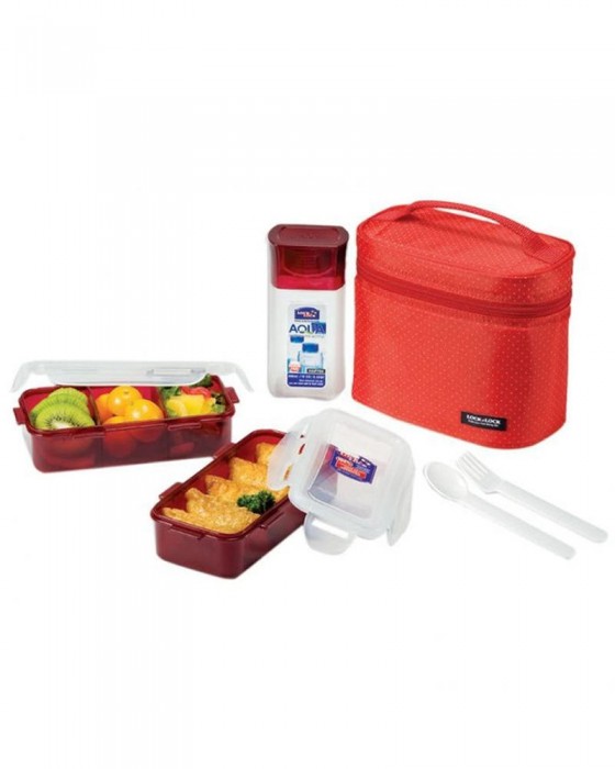 LOCK N LOCK HPL758DR LUNCH BOX 3P SET WITH RED BAG 470ML