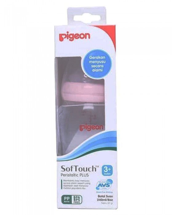 PIGEON BOTOL PP PREMIUM CLEAR ROUND BASE 240ML PINK