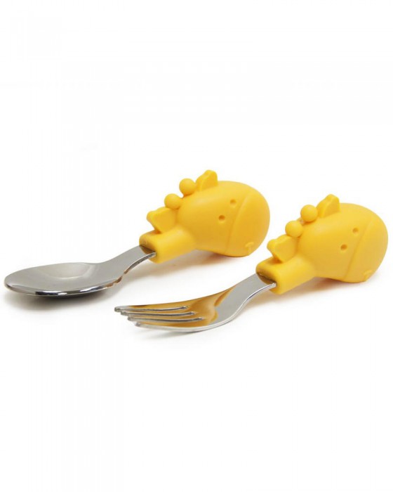 MARCUS N MARCUS PALM GRASP SPOON N FORK SET LOLA GIRAFFE YELLOW