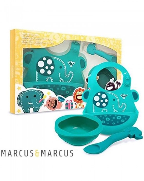 MARCUS N MARCUS BABY FEEDING GIFT SET OLLIE ELEPHANT GREEN