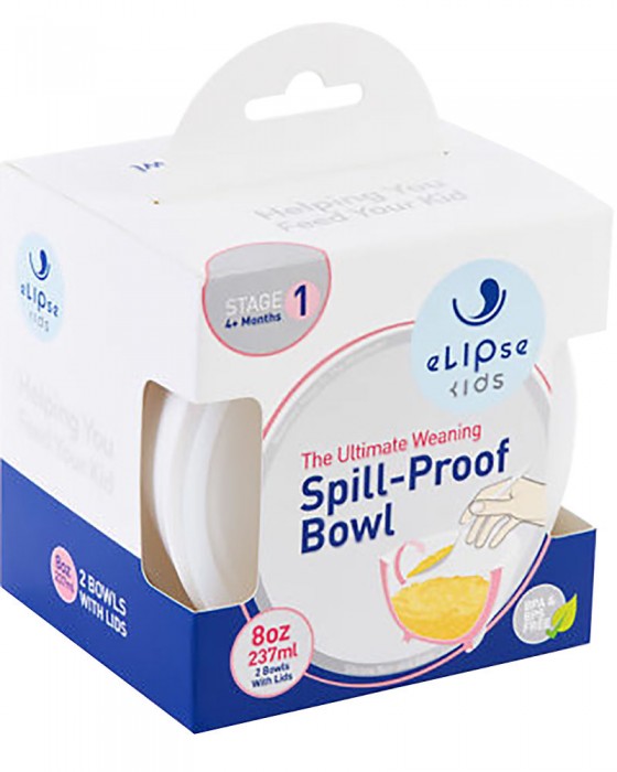 ELIPSE BOWL SET STAGE 1 WITH LID NON SLIP N NON SPILL - WHITE 8OZ