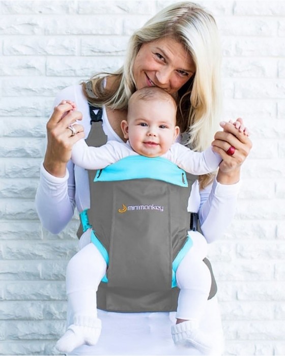 MINI MONKEY 101LG-T BABY CARRIER - DYNAMIC LIGHT GREY N TURQUOISE