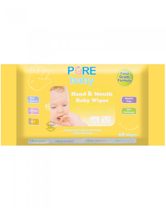 PURE BABY HAND N MOUTH BABY WIPES ORANGE 60S BANDED 2+1