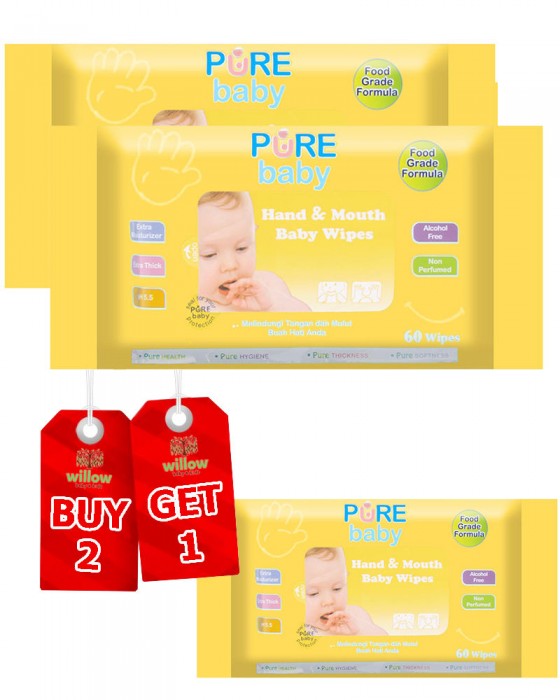 PURE BABY HAND N MOUTH BABY WIPES ORANGE 60S BANDED 2+1