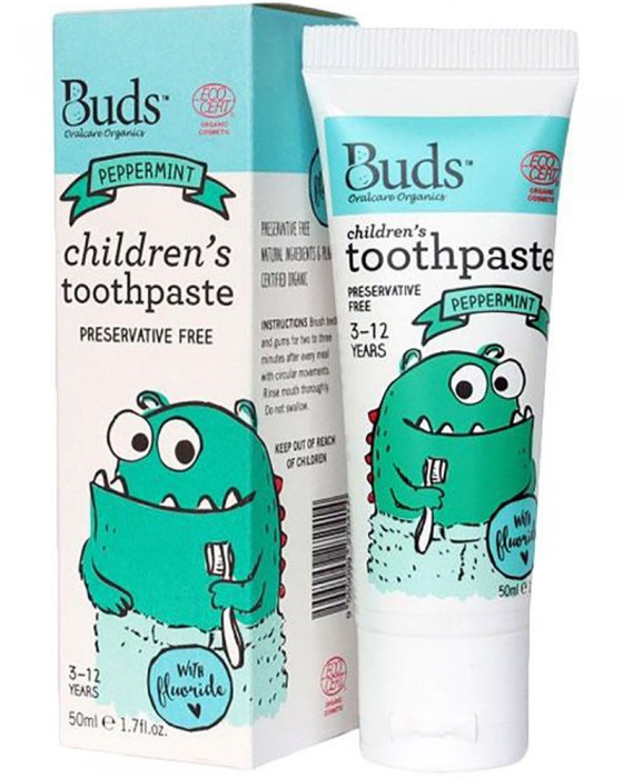 BUDS ORGANICS CHILDREN TOOTHPASTE 3-12Y PEPPERMINT 50ML